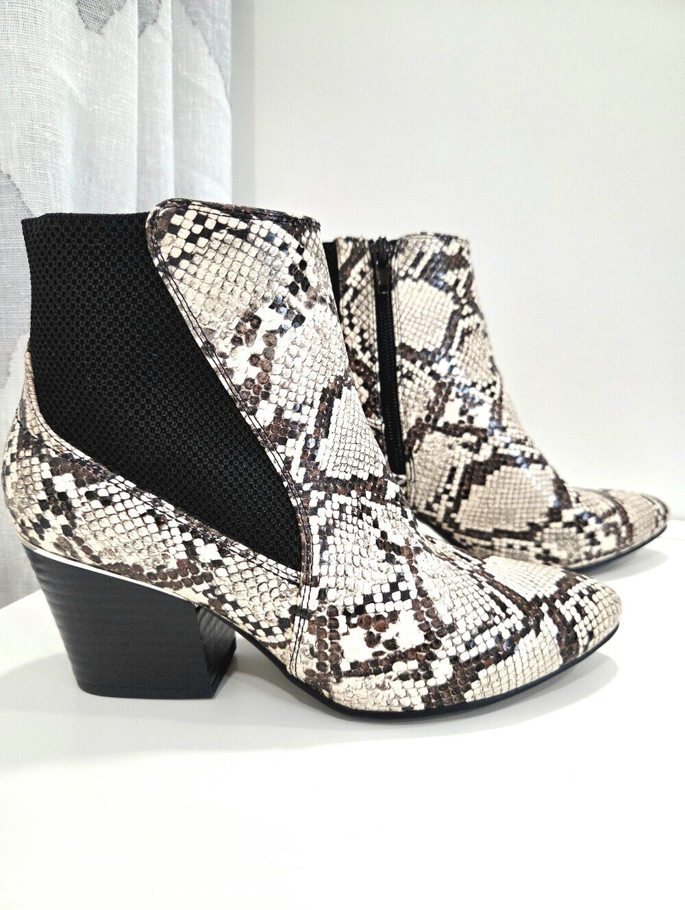 Call It Spring Faux Snakeskin Elastic Ankle Boots Block Heel Size 37